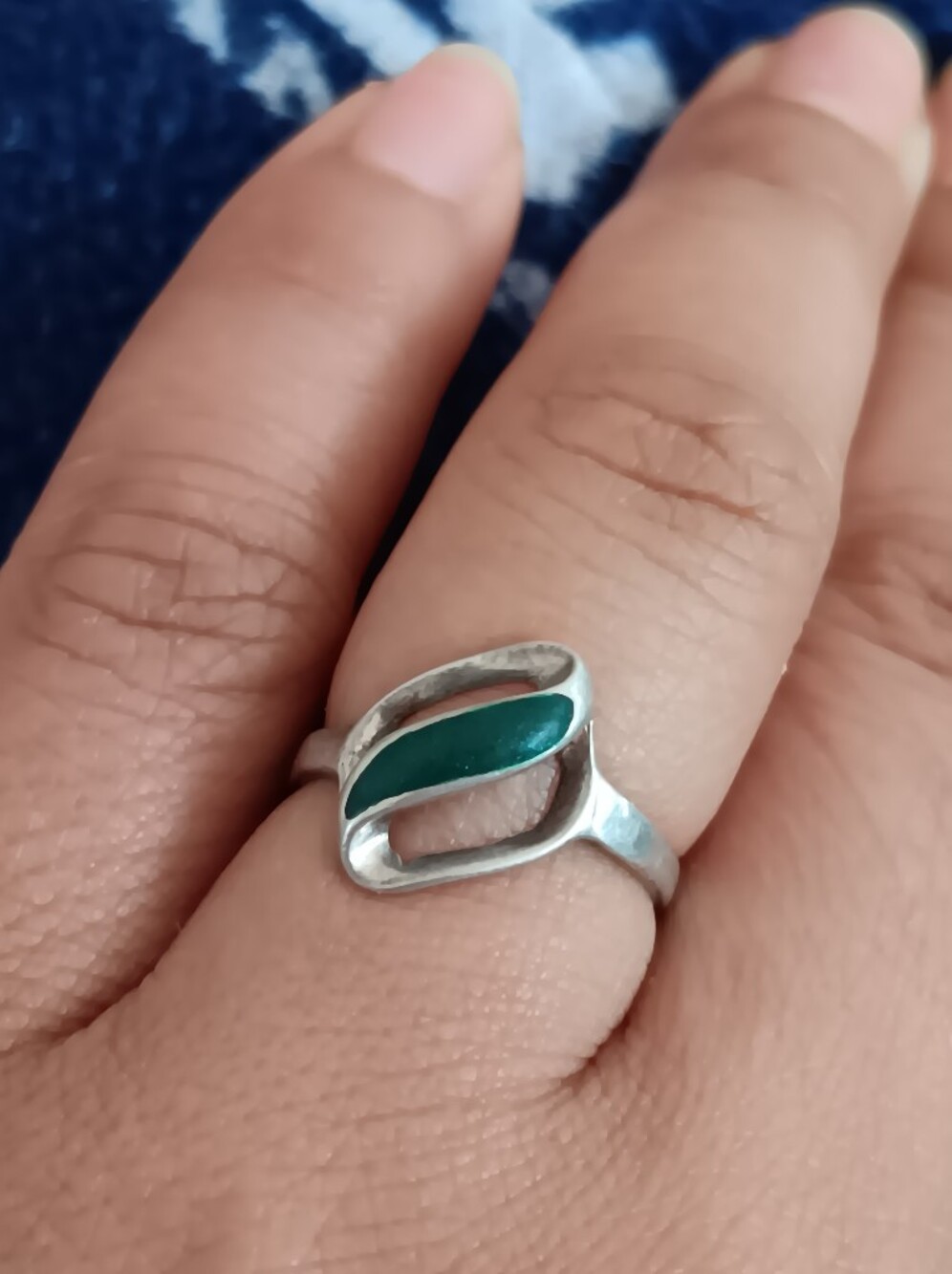 Sterling Silver Teal Enamel Wave Ring Size 6 - Women Jewelry